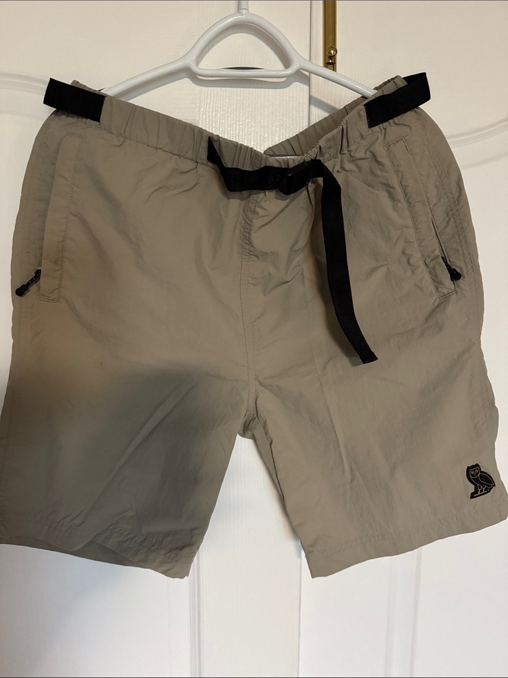 OVO Men's Athletic Khaki Performance Shorts with Black Adjustable Belt